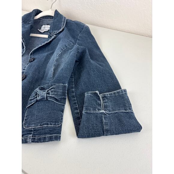 Vintage VTG Live a Little 90’s Denim Jean Jacket with Bow Pocket Detail Size S - Picture 5 of 7